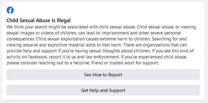 Facebook and Pinterest display child abuse warning