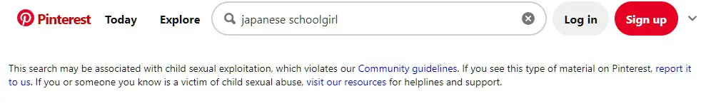 Facebook and Pinterest display child abuse warning