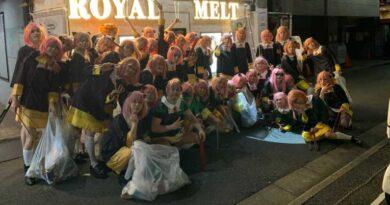 Men dressed as Anya were seen cleaning the streets of Kabukicho